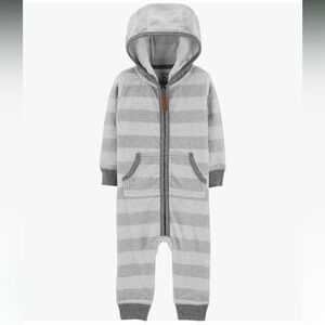 Carter's Fleece Gray and White Striped Hoodie Onsie
